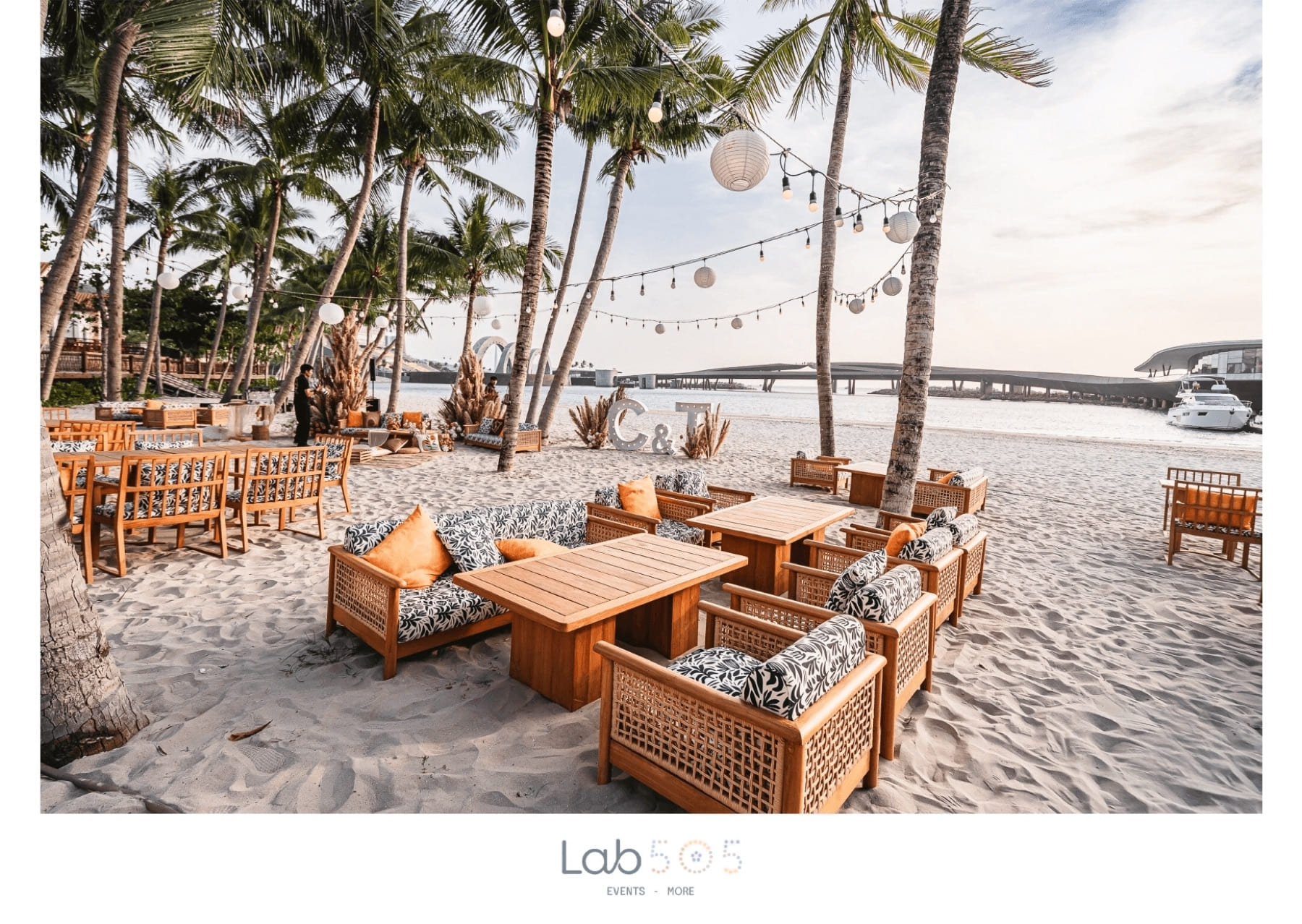 Beachside dinner installation designed for an evening gathering